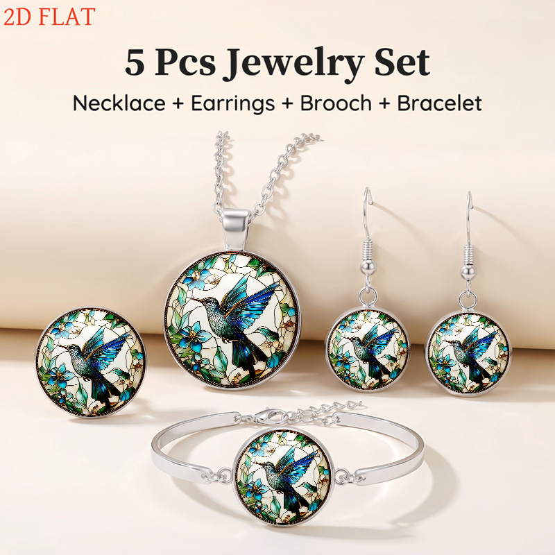 5pcs Hummingbird and Flower Ladies Jewelry Set